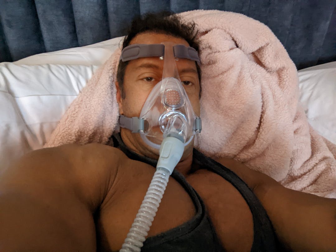 Kishore with CPAP device for sleep apnea