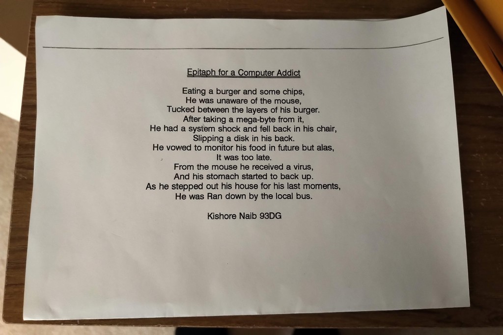 My computer programming sonnet at 13 years of age